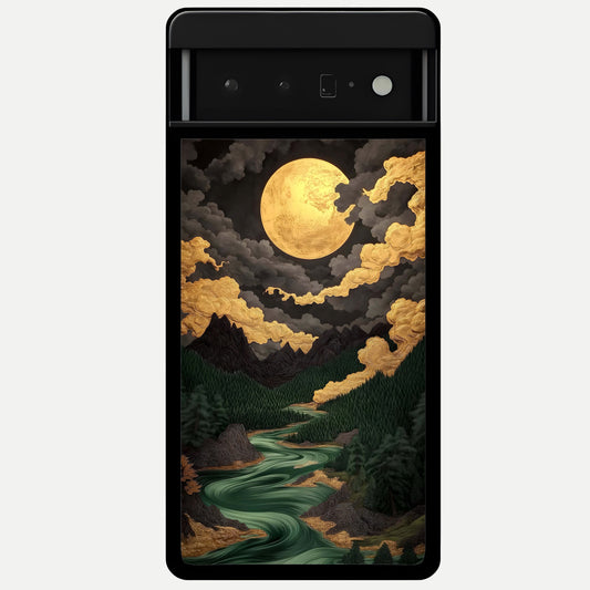  Golden River Moon Glass Case For Google Pixel 6 Pro back cover – full design glossy printed glass finish