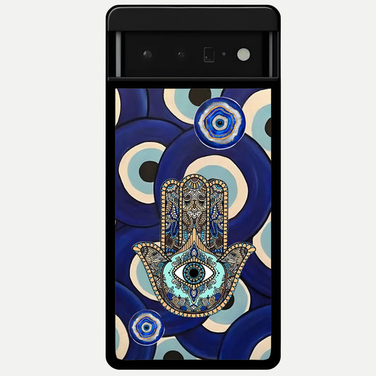  Hamsa Divine Guard Glass Case For Google Pixel 6 Pro back cover – full design glossy printed glass finish