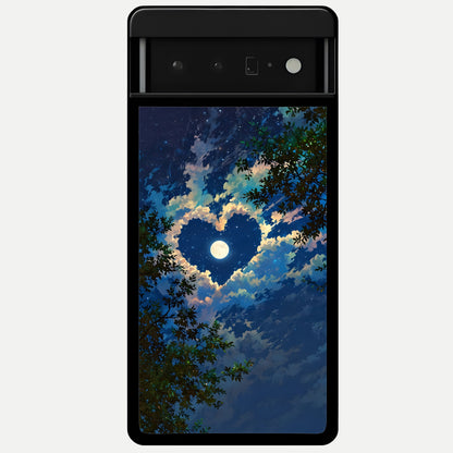  Heart With Moon Sky Glass Case For Google Pixel 6 Pro back cover – full design glossy printed glass finish
