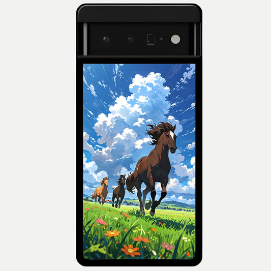  Majestic Horses Galloping Glass Case For Google Pixel 6 Pro back cover – full design glossy printed glass finish