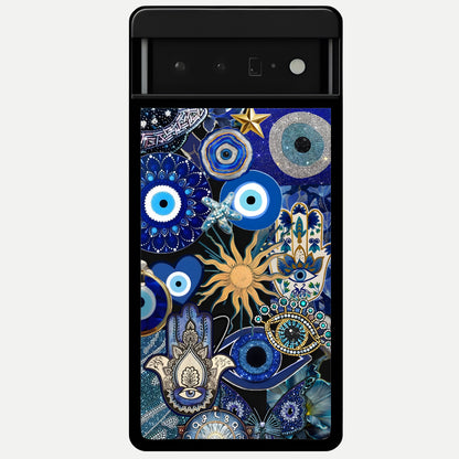  Mystic Blue Evil Eye Glass Case For Google Pixel 6 Pro back cover – full design glossy printed glass finish
