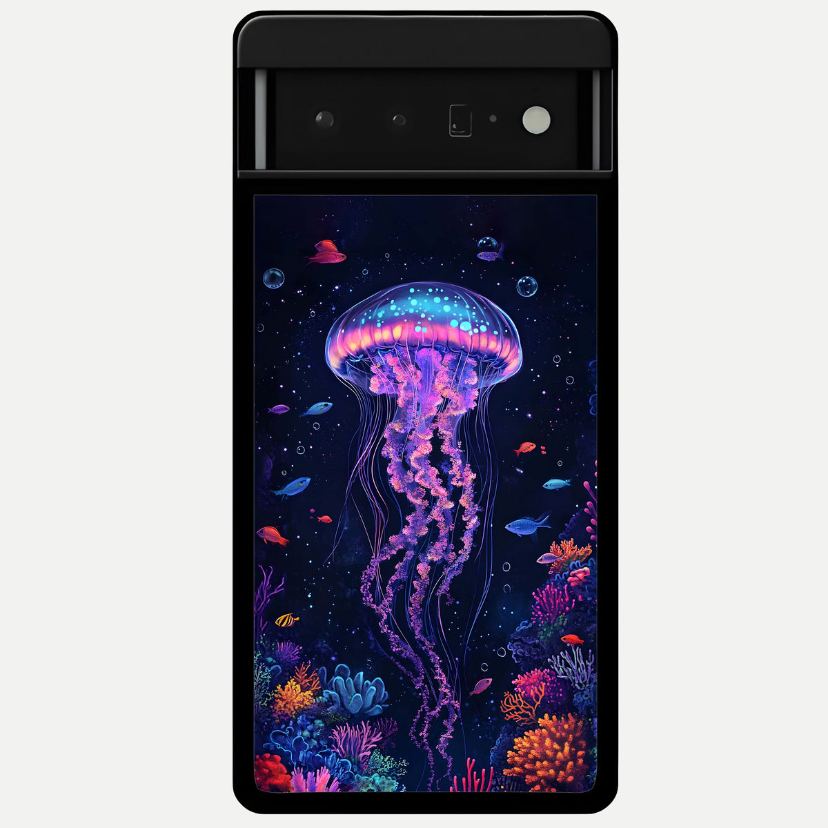  Neon Jellyfish Glass Case For Google Pixel 6 Pro back cover – full design glossy printed glass finish
