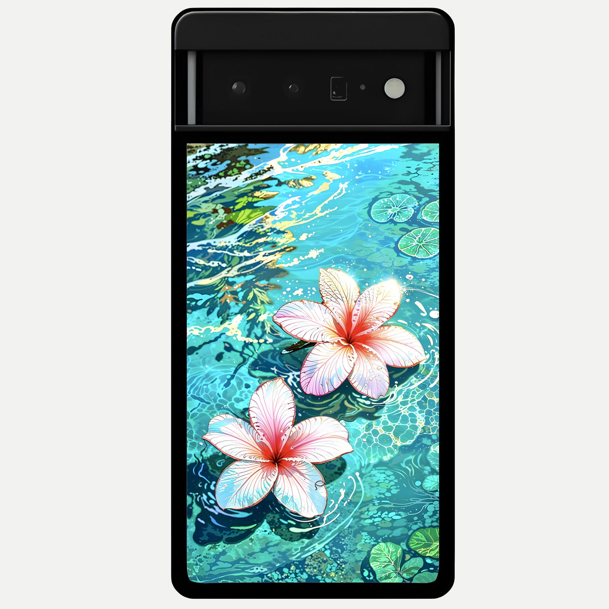  Pink Flowers in Water Glass Case For Google Pixel 6 Pro back cover – full design glossy printed glass finish