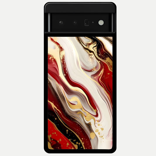  Red And White Marble Glass Case For Google Pixel 6 Pro back cover – full design glossy printed glass finish
