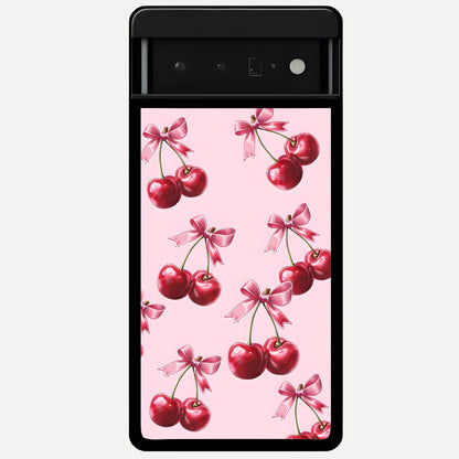  Red Cherries Pattern Glass Case For Google Pixel 6 Pro back cover – full design glossy printed glass finish
