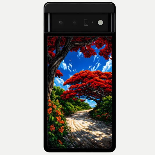  Red Trees Pathway Glass Case For Google Pixel 6 Pro back cover – full design glossy printed glass finish