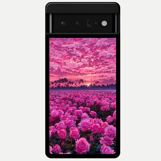  Rose Sunset Valley Glass Case For Google Pixel 6 Pro back cover – full design glossy printed glass finish