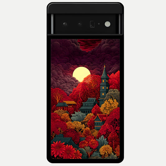  Scarlet Autumn Temple Glass Case For Google Pixel 6 Pro back cover – full design glossy printed glass finish