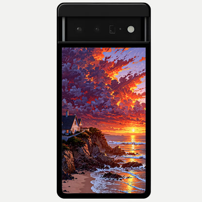  Sunset House By Sea Glass Case For Google Pixel 6 Pro back cover – full design glossy printed glass finish