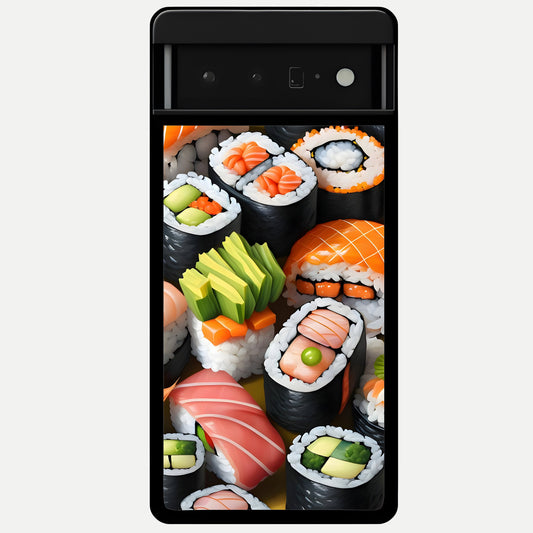  Sushi Food Pattern Glass Case For Google Pixel 6 Pro back cover – full design glossy printed glass finish