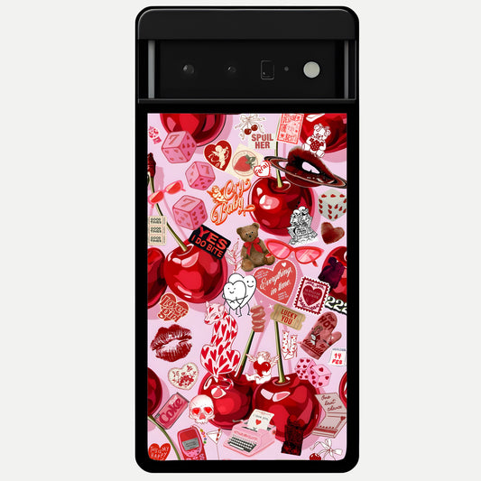  Sweet Cherry Chaos Glass Case For Google Pixel 6 Pro back cover – full design glossy printed glass finish