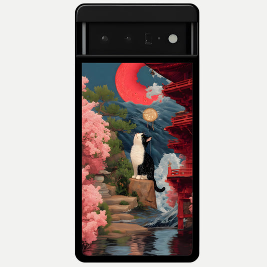  Temple Cat Scenery Glass Case For Google Pixel 6 Pro back cover – full design glossy printed glass finish