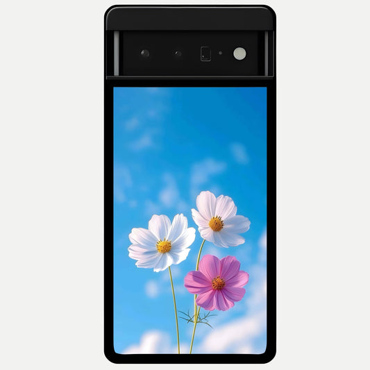  Tripple Flowers With Sky Glass Case For Google Pixel 6 Pro back cover – full design glossy printed glass finish