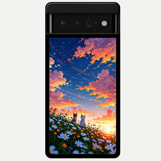  Two Cats Friends Glass Case For Google Pixel 6 Pro back cover – full design glossy printed glass finish