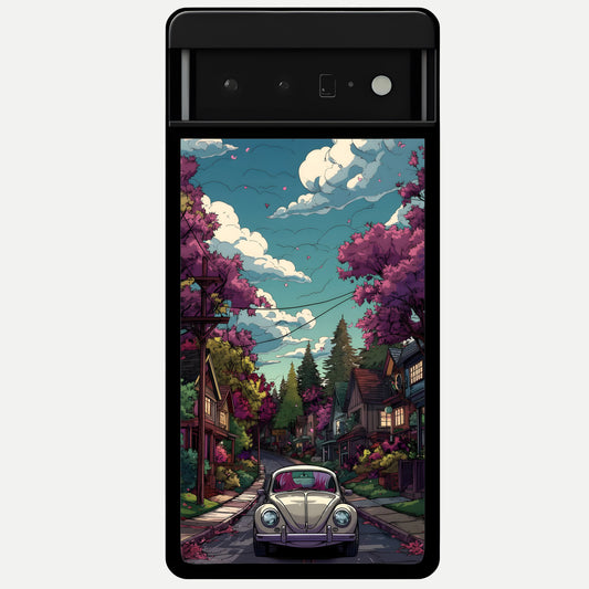  Vintage Street Drive Glass Case For Google Pixel 6 Pro back cover – full design glossy printed glass finish