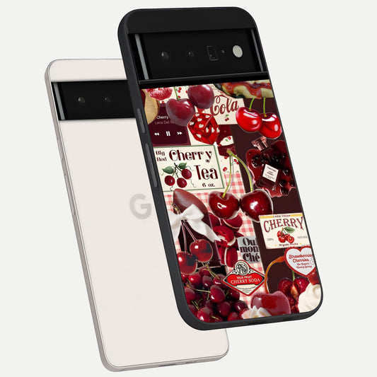  Aesthetic Cherry Tea phone case For Google Pixel 6 Pro showing premium glass back cover with detailed artwork