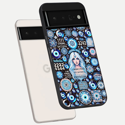  Angel Aura Shield phone case For Google Pixel 6 Pro showing premium glass back cover with detailed artwork