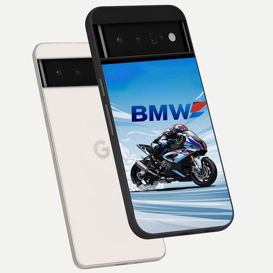  BMW Power Drift phone case For Google Pixel 6 Pro showing premium glass back cover with detailed artwork