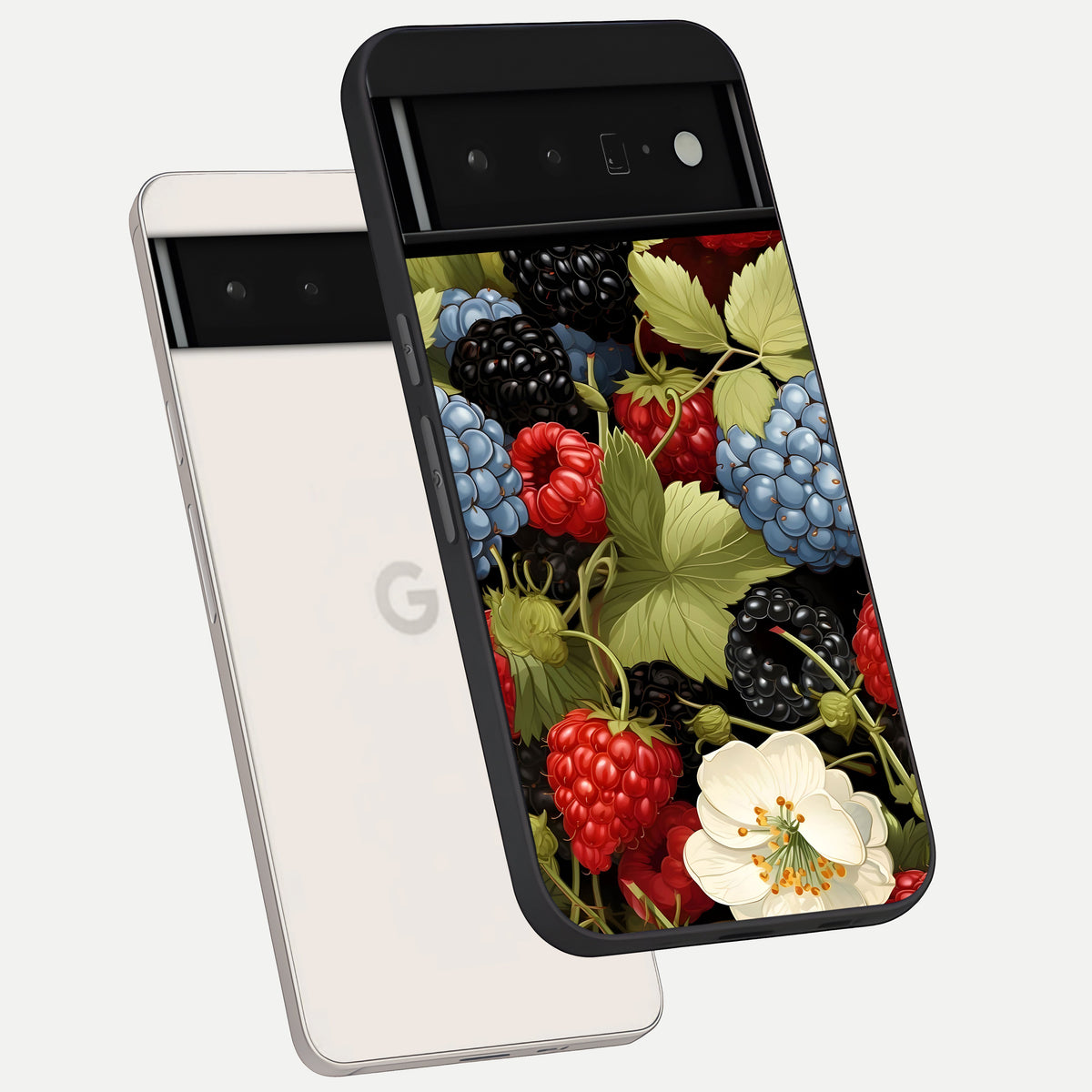  Berry Bloom Charm phone case For Google Pixel 6 Pro showing premium glass back cover with detailed artwork