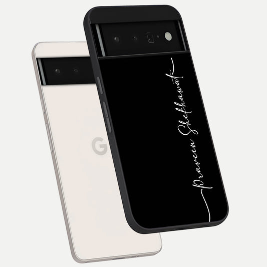  Black Tune Custom Name phone case For Google Pixel 6 Pro showing premium glass back cover with detailed artwork