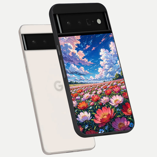  Blossom Sky Field phone case For Google Pixel 6 Pro showing premium glass back cover with detailed artwork