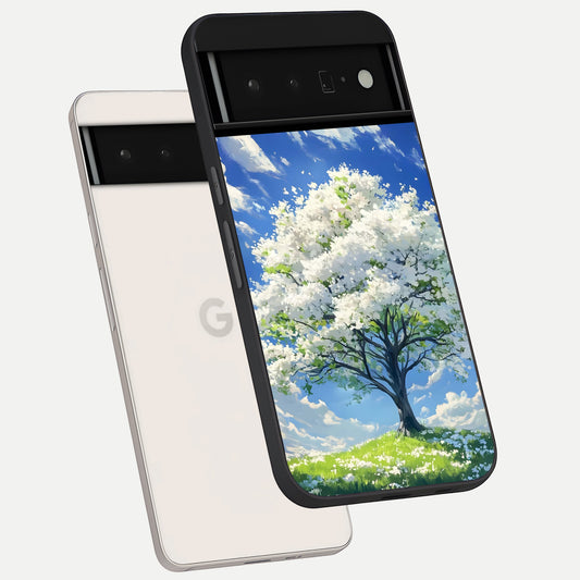  Blossom Sky Serenity phone case For Google Pixel 6 Pro showing premium glass back cover with detailed artwork