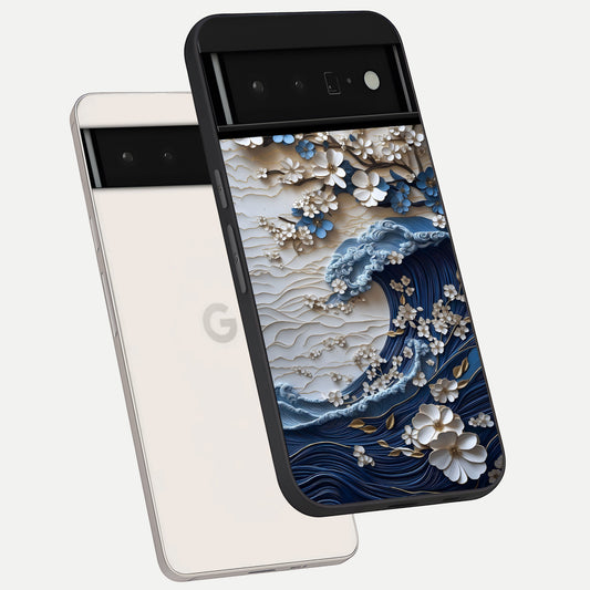  Blossom Wave Art phone case For Google Pixel 6 Pro showing premium glass back cover with detailed artwork