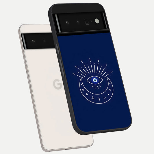  Blue Evil Eye phone case For Google Pixel 6 Pro showing premium glass back cover with detailed artwork