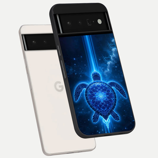  Blue Galaxy Turtle phone case For Google Pixel 6 Pro showing premium glass back cover with detailed artwork