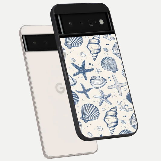  Blue Ocean Outline phone case For Google Pixel 6 Pro showing premium glass back cover with detailed artwork