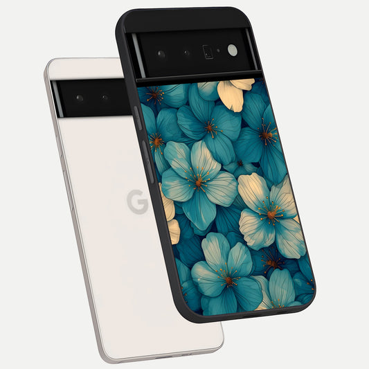  Blue Shade Floral phone case For Google Pixel 6 Pro showing premium glass back cover with detailed artwork