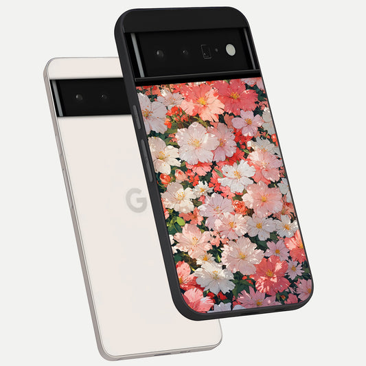  Blush Bloom Field phone case For Google Pixel 6 Pro showing premium glass back cover with detailed artwork