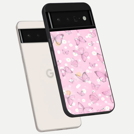  Blush Butterfly Garden phone case For Google Pixel 6 Pro showing premium glass back cover with detailed artwork