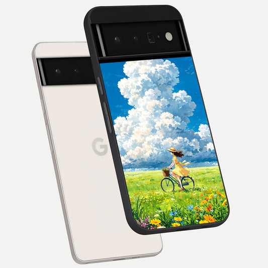  Breezy Meadow Ride phone case For Google Pixel 6 Pro showing premium glass back cover with detailed artwork