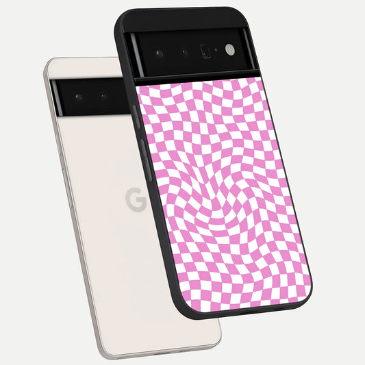  Bubblegum Check Wave phone case For Google Pixel 6 Pro showing premium glass back cover with detailed artwork