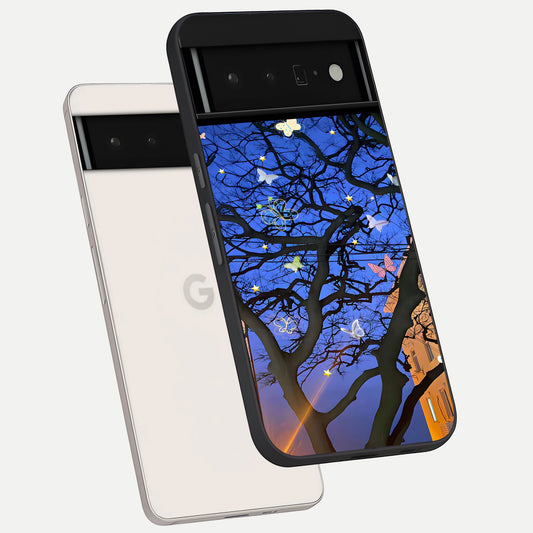  Butterfly Night Magic phone case For Google Pixel 6 Pro showing premium glass back cover with detailed artwork