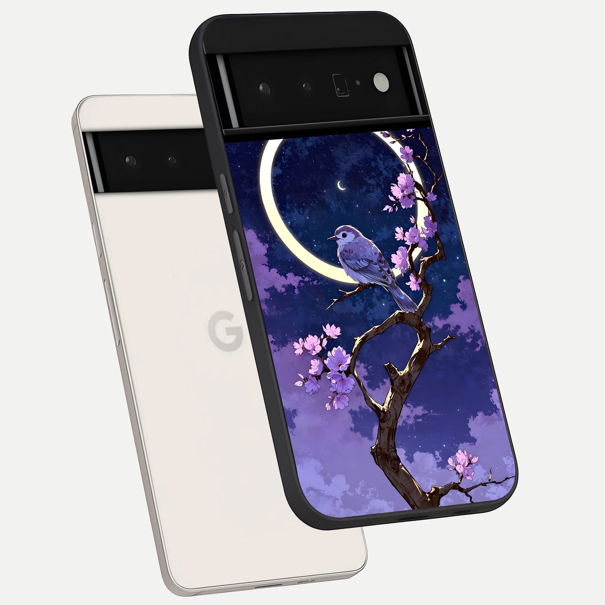  Celestial Bird Blossom phone case For Google Pixel 6 Pro showing premium glass back cover with detailed artwork