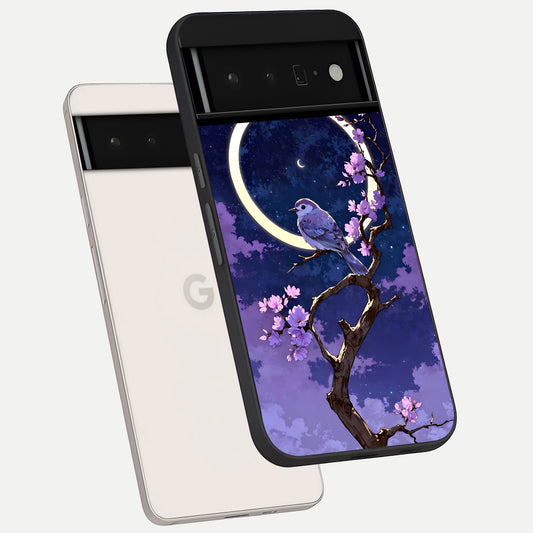  Celestial Bird Blossom phone case For Google Pixel 6 Pro showing premium glass back cover with detailed artwork