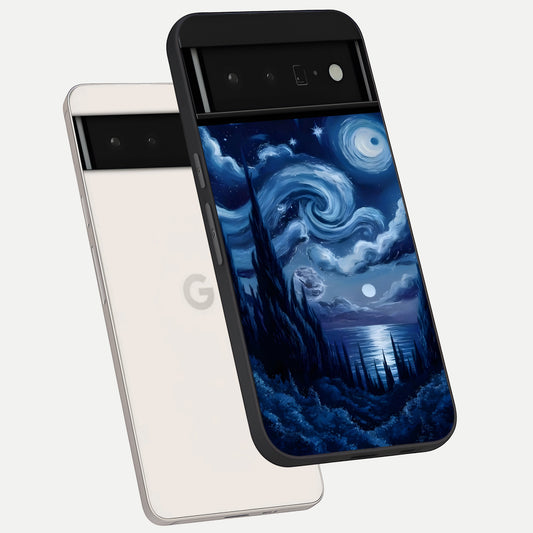  Celestial Dream Van Gogh phone case For Google Pixel 6 Pro showing premium glass back cover with detailed artwork