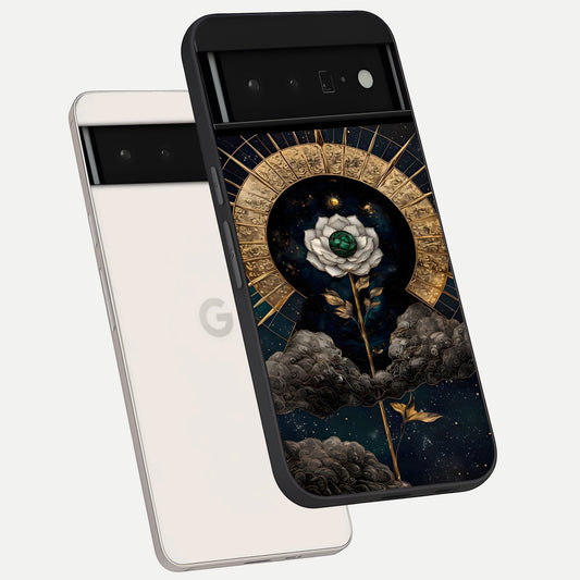  Celestial Lotus Morang phone case For Google Pixel 6 Pro showing premium glass back cover with detailed artwork