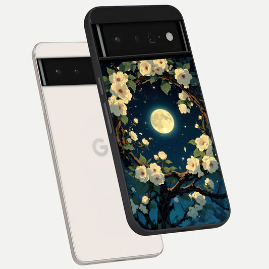  Celestial Moon And Flower phone case For Google Pixel 6 Pro showing premium glass back cover with detailed artwork
