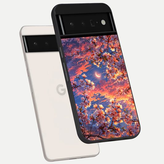 Celestial Sakura Sunset phone case For Google Pixel 6 Pro showing premium glass back cover with detailed artwork