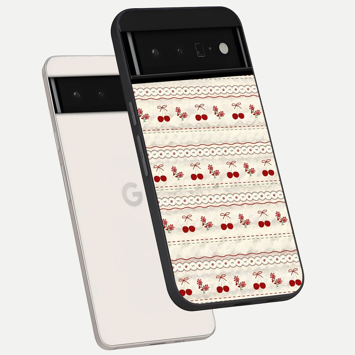  Cherry Bloom Charm phone case For Google Pixel 6 Pro showing premium glass back cover with detailed artwork