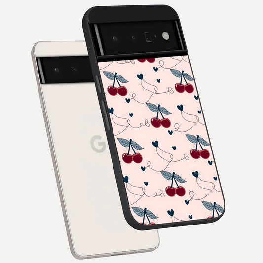  Cherry Heart Line phone case For Google Pixel 6 Pro showing premium glass back cover with detailed artwork