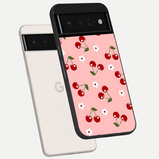  Cherry Love Mood phone case For Google Pixel 6 Pro showing premium glass back cover with detailed artwork