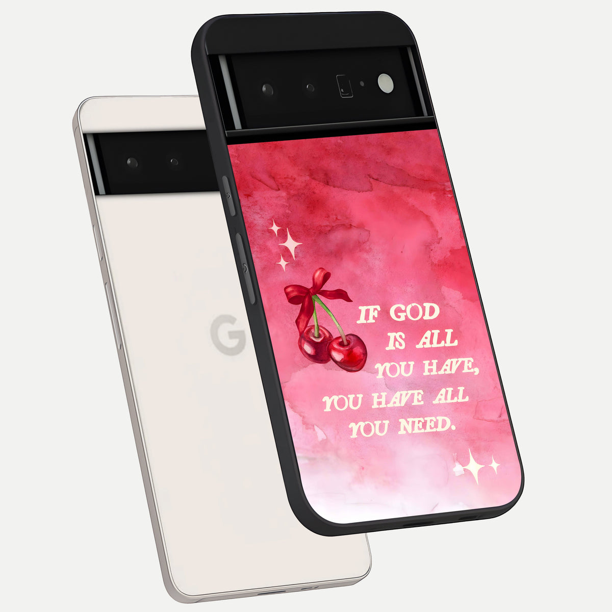  Cherry Quote phone case For Google Pixel 6 Pro showing premium glass back cover with detailed artwork