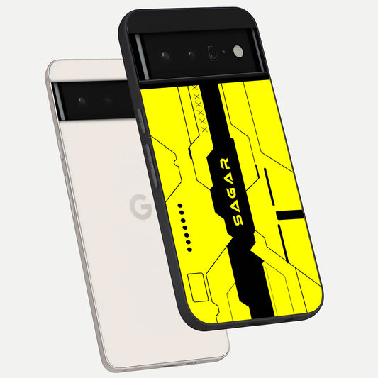  Circuit CYBERPUNK Custom Name phone case For Google Pixel 6 Pro showing premium glass back cover with detailed artwork