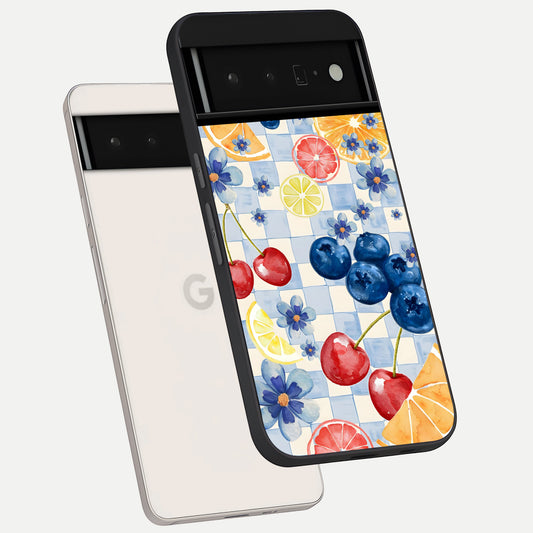  Citrus Bloom Joy phone case For Google Pixel 6 Pro showing premium glass back cover with detailed artwork