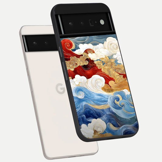  Colored Waves phone case For Google Pixel 6 Pro showing premium glass back cover with detailed artwork