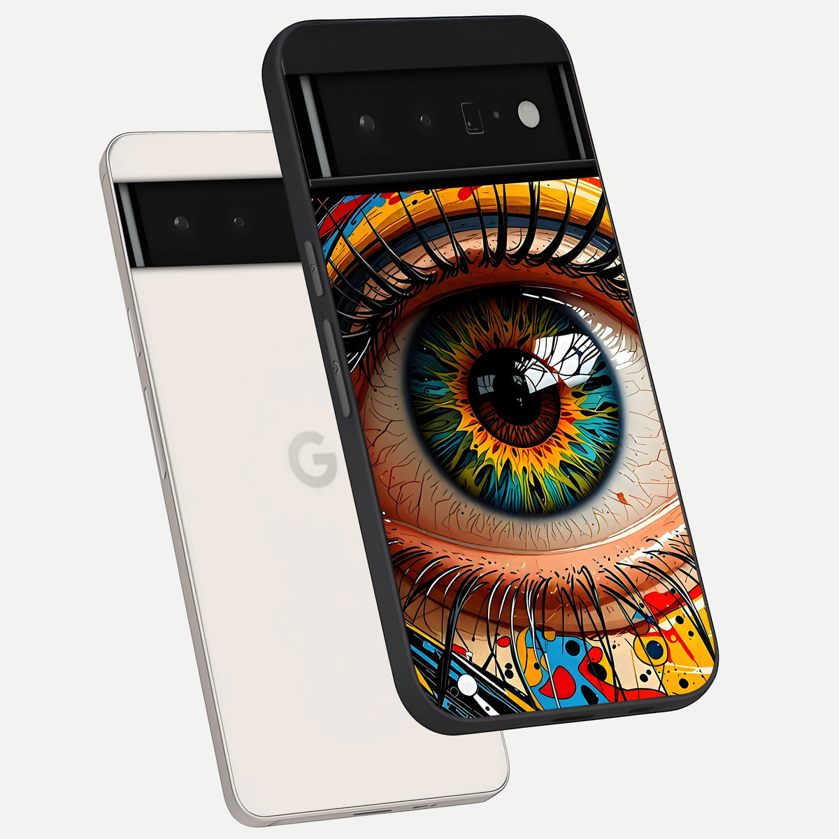  Colorful Eye phone case For Google Pixel 6 Pro showing premium glass back cover with detailed artwork